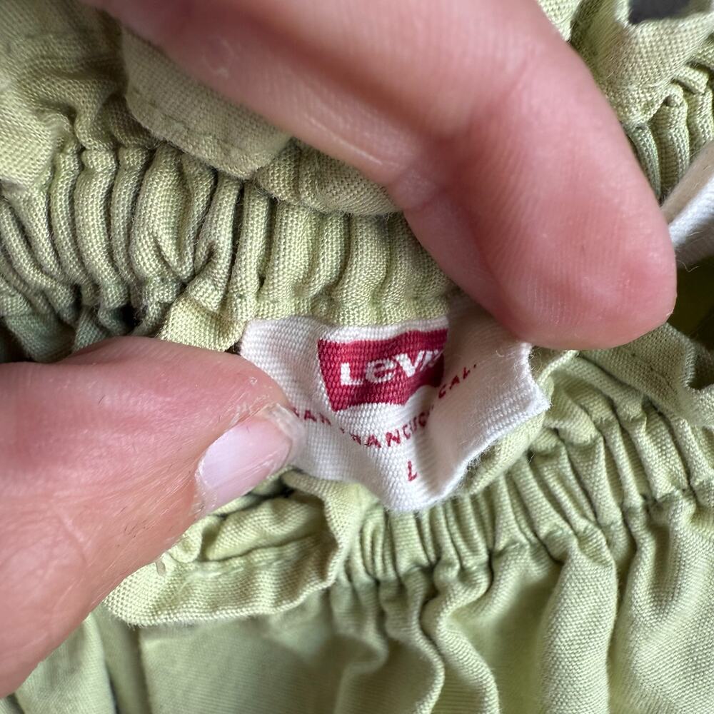 Levi’s Green Puff Sleeve Crop Top Smocked Peasant Prairie Style Blouse Size L - Picture 5 of 7